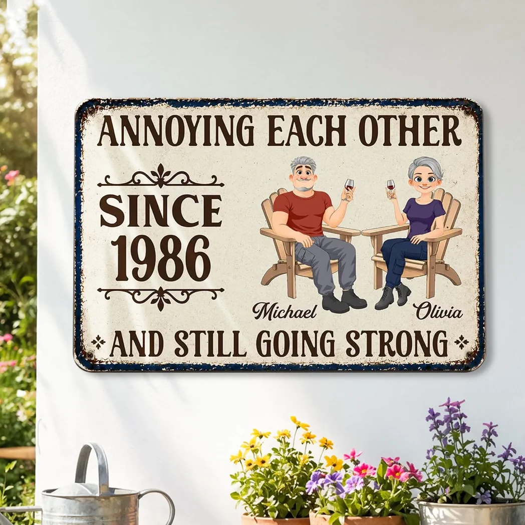Personalized Rectangular Iron Sign, Relaxing Couple with Wine, Unique Gift for Partners