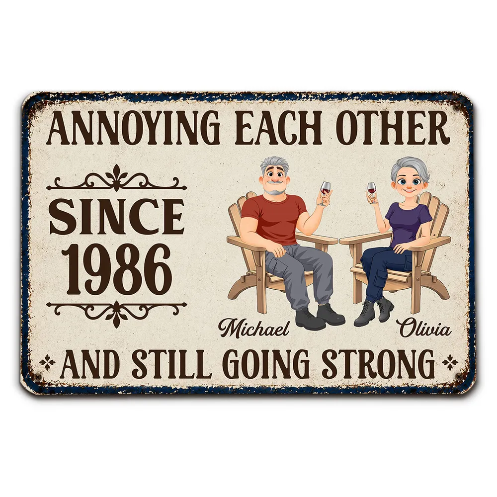 Personalized Rectangular Iron Sign, Relaxing Couple with Wine, Unique Gift for Partners - Image 2