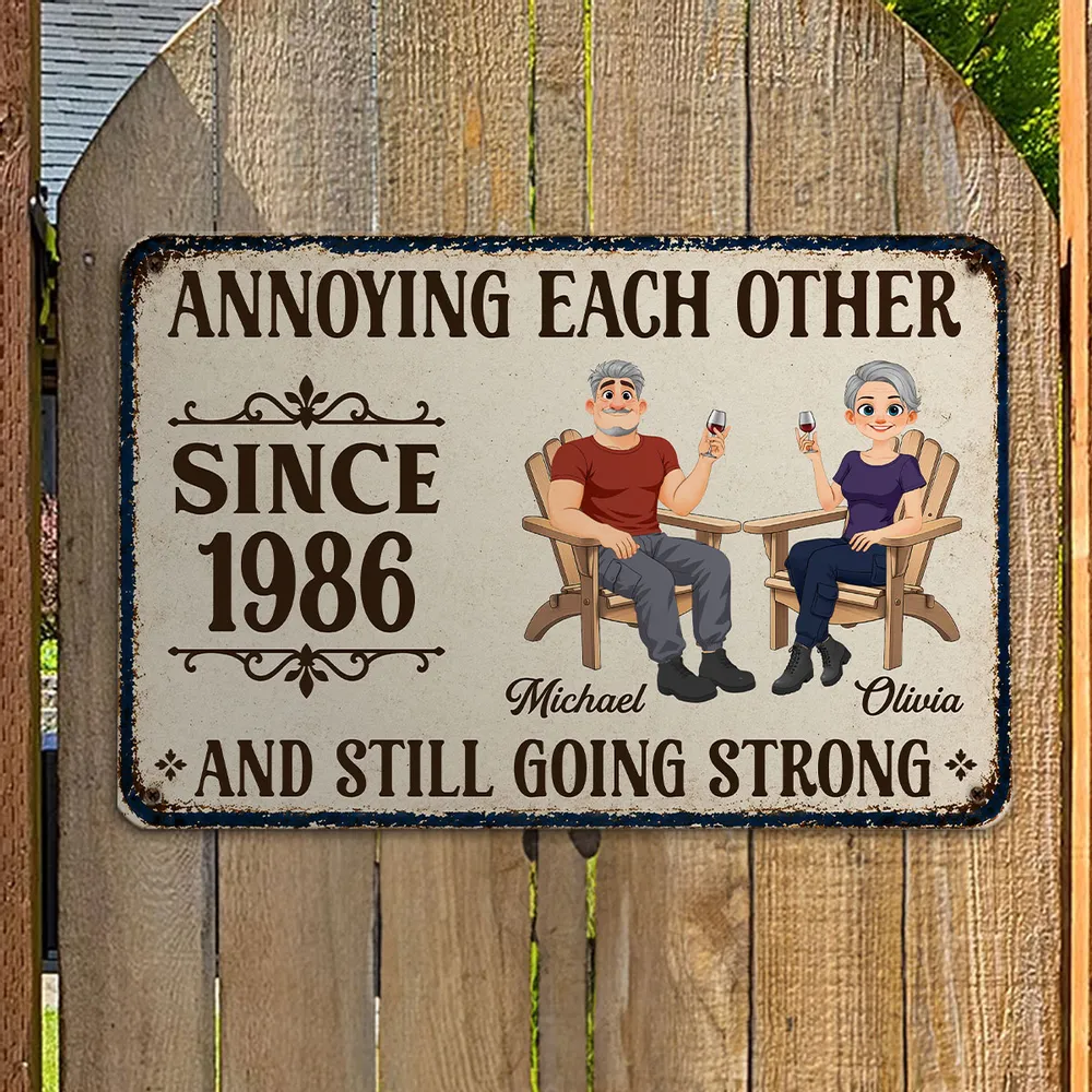Personalized Rectangular Iron Sign, Relaxing Couple with Wine, Unique Gift for Partners - Image 3
