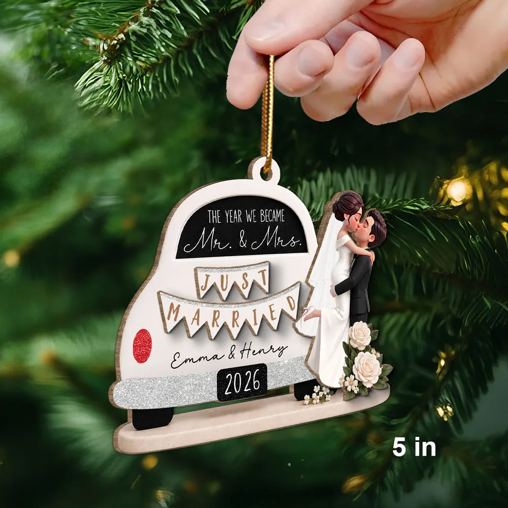 Personalized 2-Layer Wooden Ornament, Kissing Bride & Groom Creative Wedding Gift for Couple - Image 2