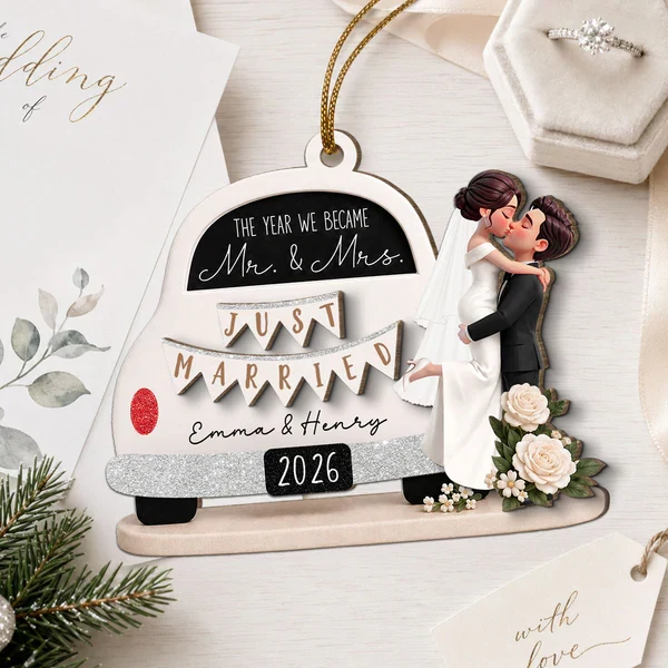 Personalized 2-Layer Wooden Ornament, Kissing Bride & Groom Creative Wedding Gift for Couple - Image 3