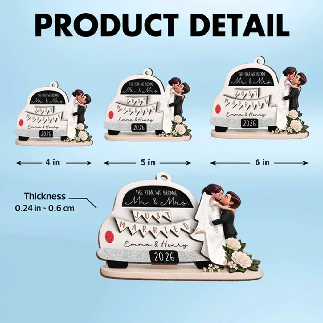 Personalized 2-Layer Wooden Ornament, Kissing Bride & Groom Creative Wedding Gift for Couple - Image 4