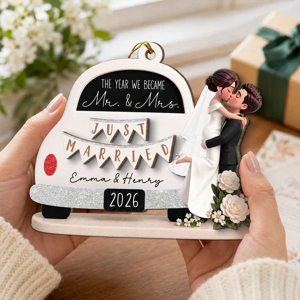 Personalized 2-Layer Wooden Ornament, Kissing Bride & Groom Creative Wedding Gift for Couple - Image 5