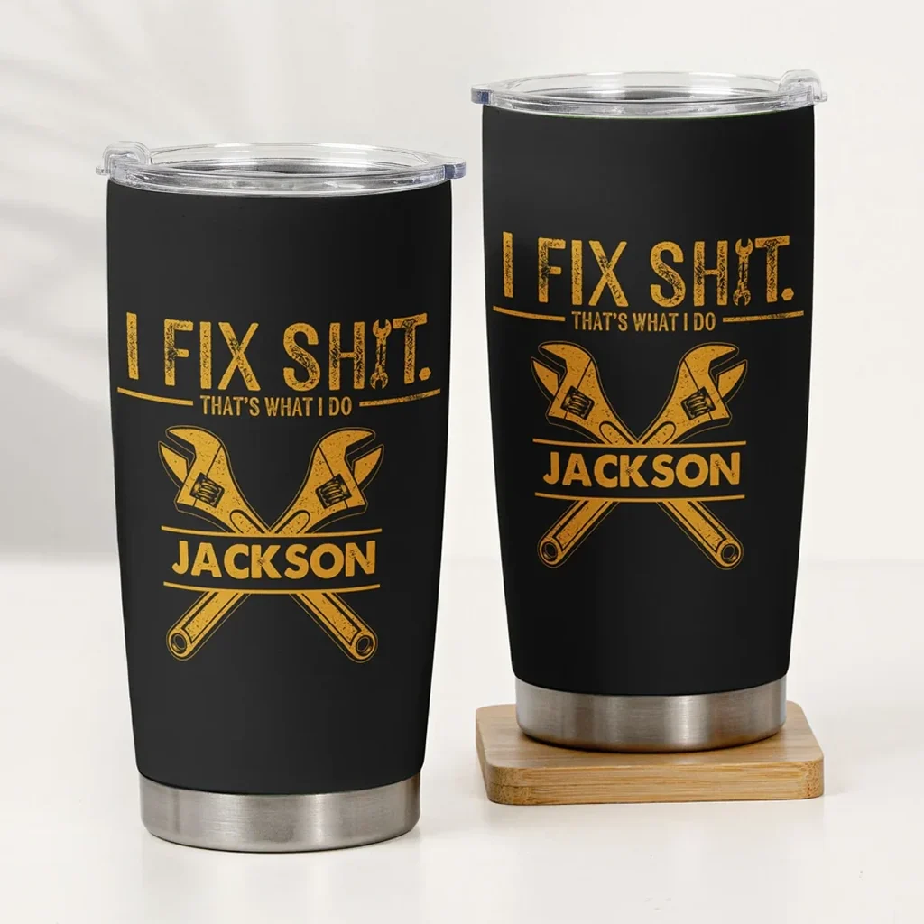 Personalized Insulated Travel Tumbler, Funny Wrench Design, Unique Gift for Dad & Handyman