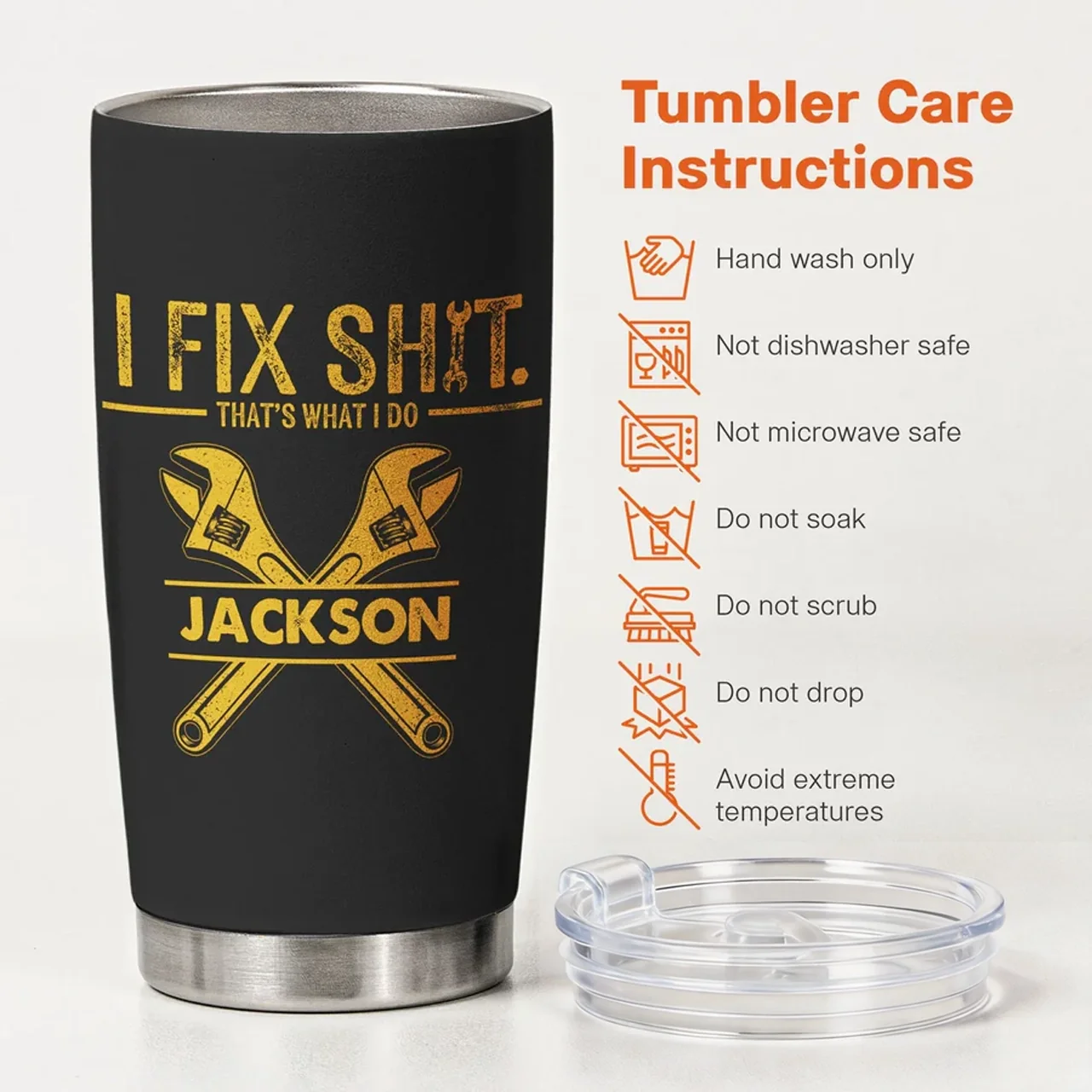 Personalized Insulated Travel Tumbler, Funny Wrench Design, Unique Gift for Dad & Handyman - Image 4