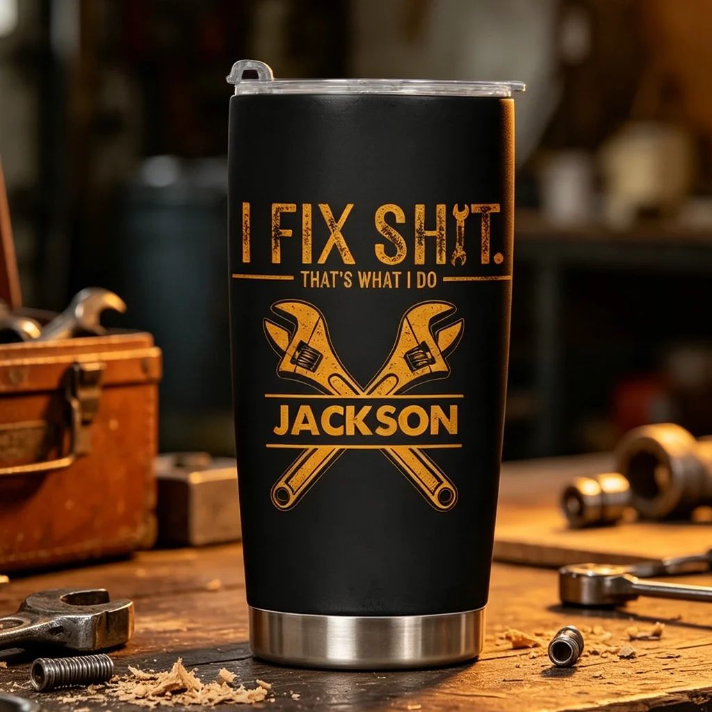 Personalized Insulated Travel Tumbler, Funny Wrench Design, Unique Gift for Dad & Handyman - Image 5