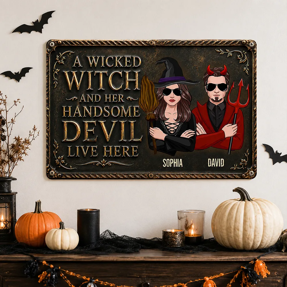 Personalized Rectangular Iron Sign, Wicked Witch & Devil Porch Decor, Unique Gift for Couples - Image 2