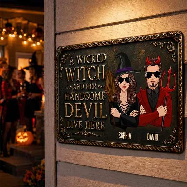 Personalized Rectangular Iron Sign, Wicked Witch & Devil Porch Decor, Unique Gift for Couples - Image 3
