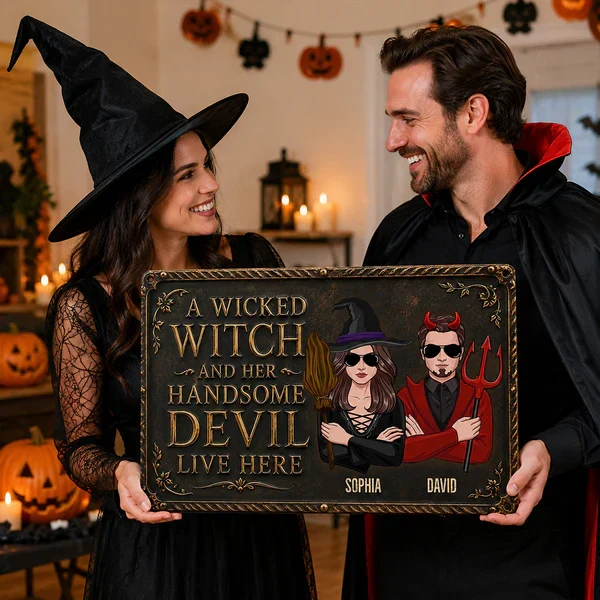 Personalized Rectangular Iron Sign, Wicked Witch & Devil Porch Decor, Unique Gift for Couples - Image 4