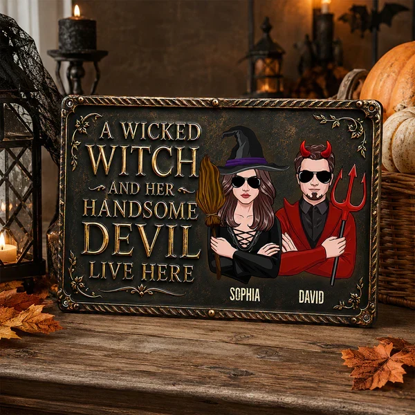 Personalized Rectangular Iron Sign, Wicked Witch & Devil Porch Decor, Unique Gift for Couples - Image 5