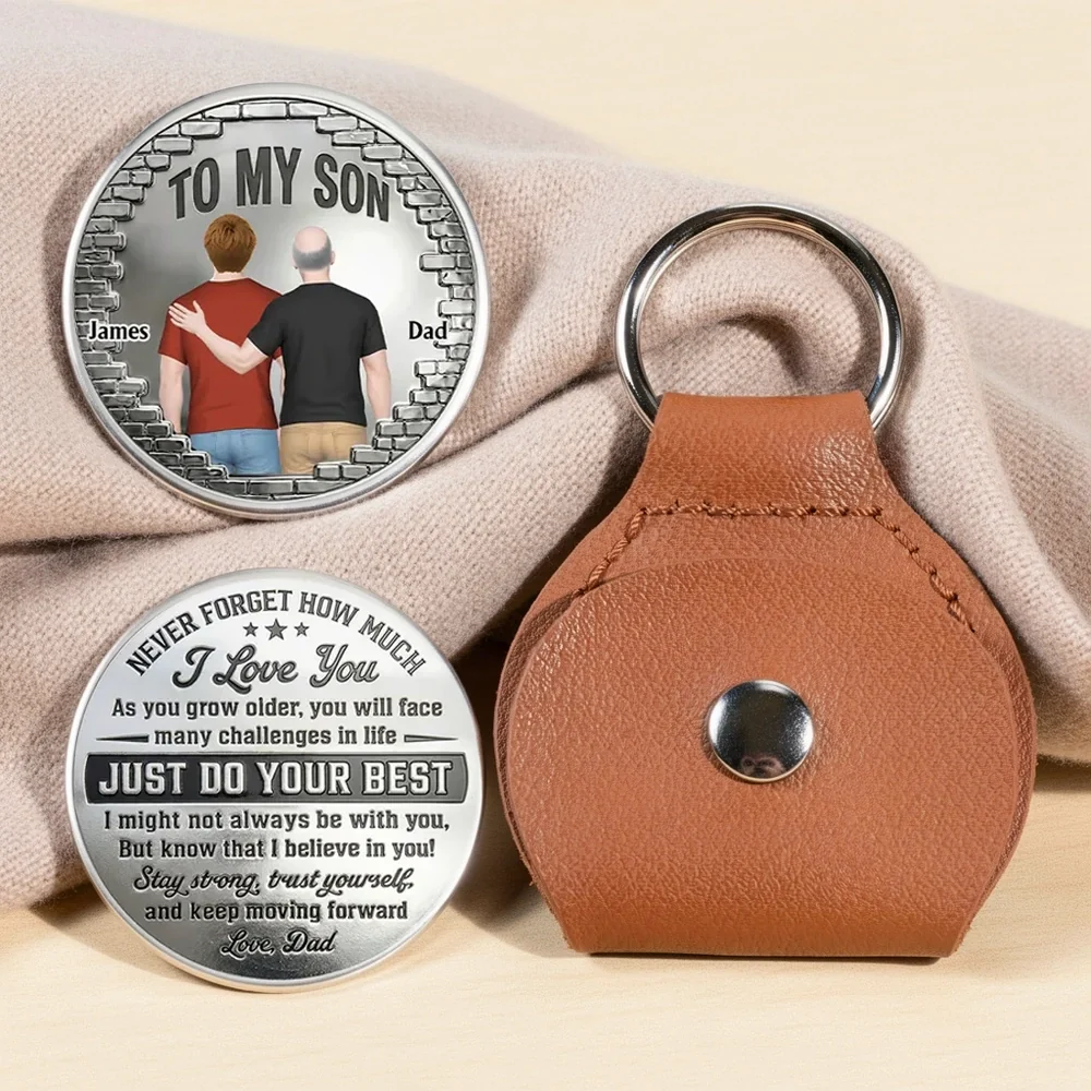 Personalized Pocket Hug for Son, Dad and Son Back View, Unique Creative Gift of Encouragement