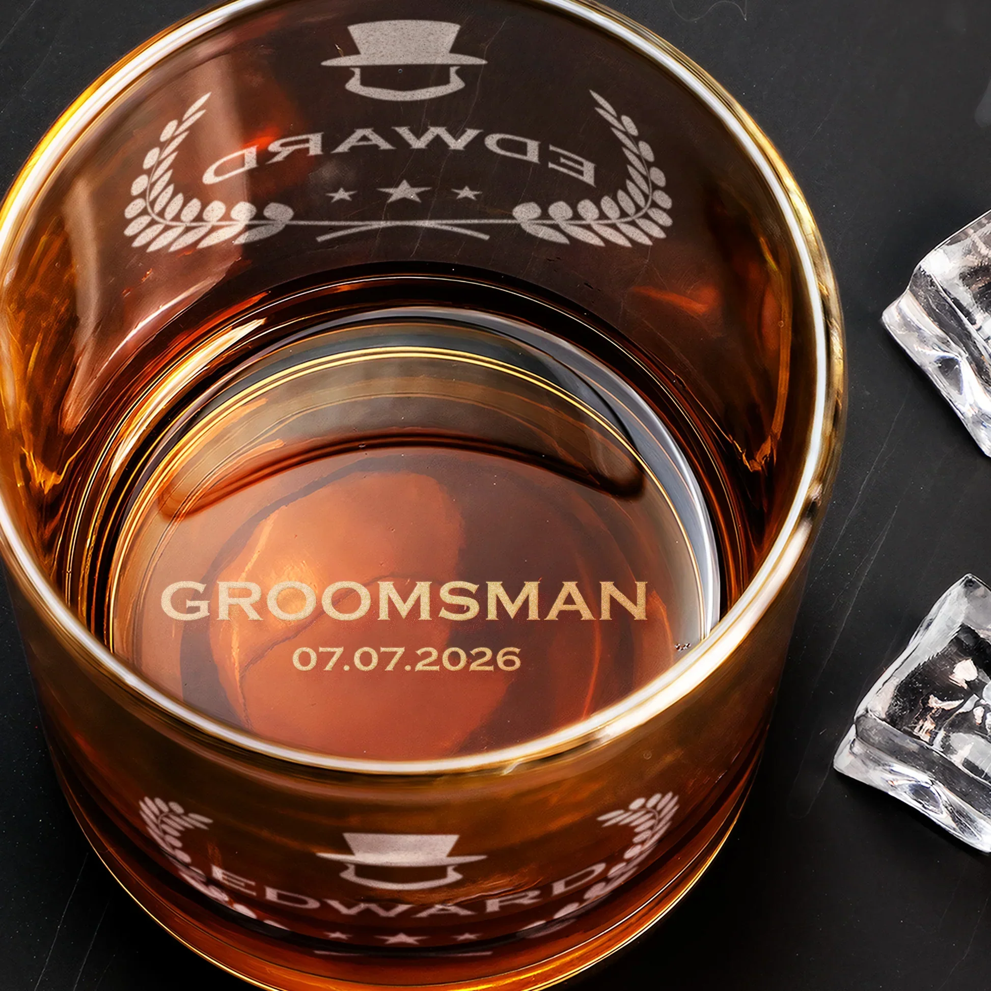 Personalized Double Sided Whiskey Glass, Tuxedo Design, Unique Wedding Gift for Groomsman - Image 6
