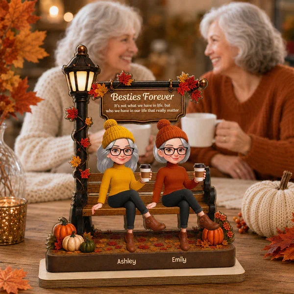 Personalized 2-Layer Wooden Plaque, Fall Besties Sitting Under Lamp Post, Unique Gift for Friend - Image 8