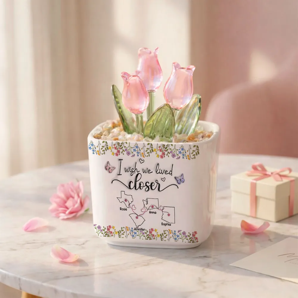 Personalized Square Glass Planter With Purple Tulips, I Wish We Lived Closer Unique Gift for Friend - Image 7