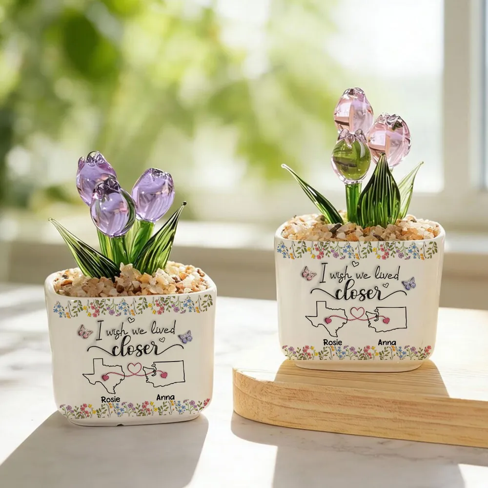 Personalized Square Glass Planter With Purple Tulips, I Wish We Lived Closer Unique Gift for Friend - Image 8