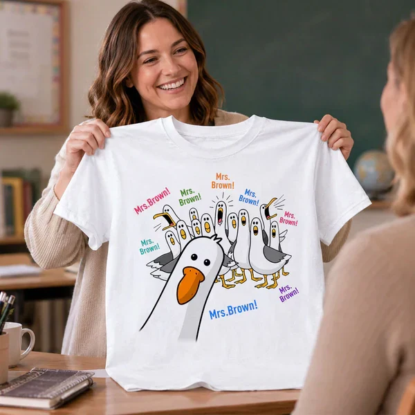Personalized Seagulls Calling Classic Tee, Custom Teacher Name Design, Unique Back-to-School Gift - Image 7