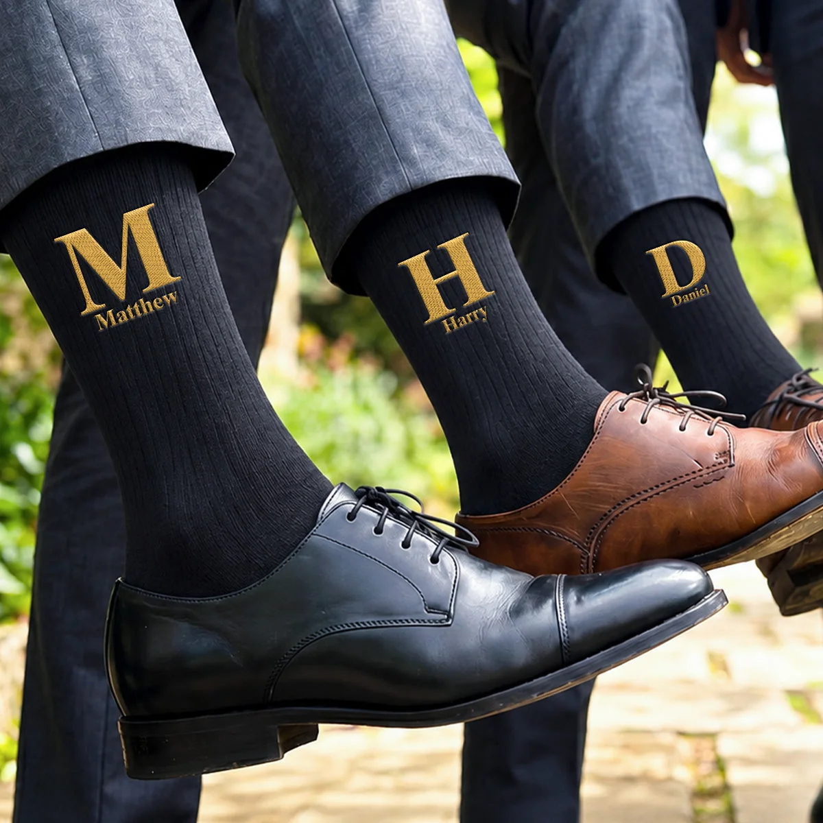 Embroidered Cotton Socks with Custom Monogram, Dress Shoe Styling, Creative Gift for Dad or Husband - Image 3