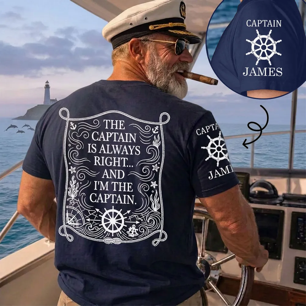 Dual Print Classic Tee with Funny Captain Quote, Creative Gift for Boat Lovers at the Helm - Image 2
