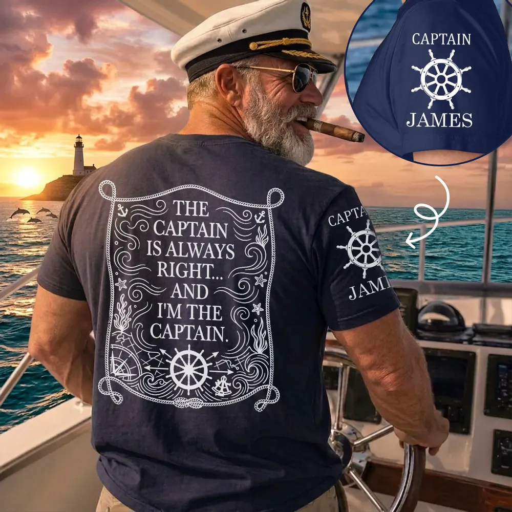 Dual Print Classic Tee with Funny Captain Quote, Creative Gift for Boat Lovers at the Helm - Image 6