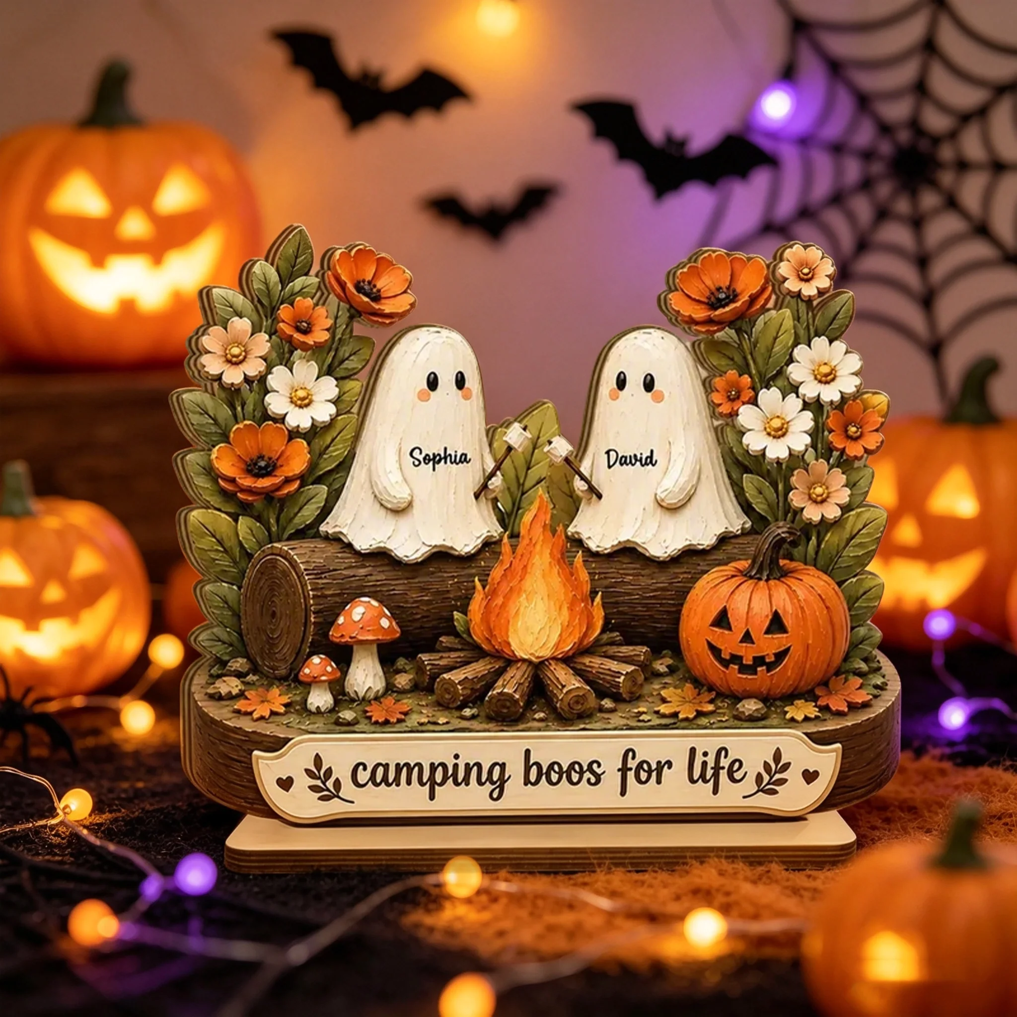 Personalized 2-Layer Wooden Plaque with Camping Boos for Life, Creative Gift for Couple, Cozy Fall Display