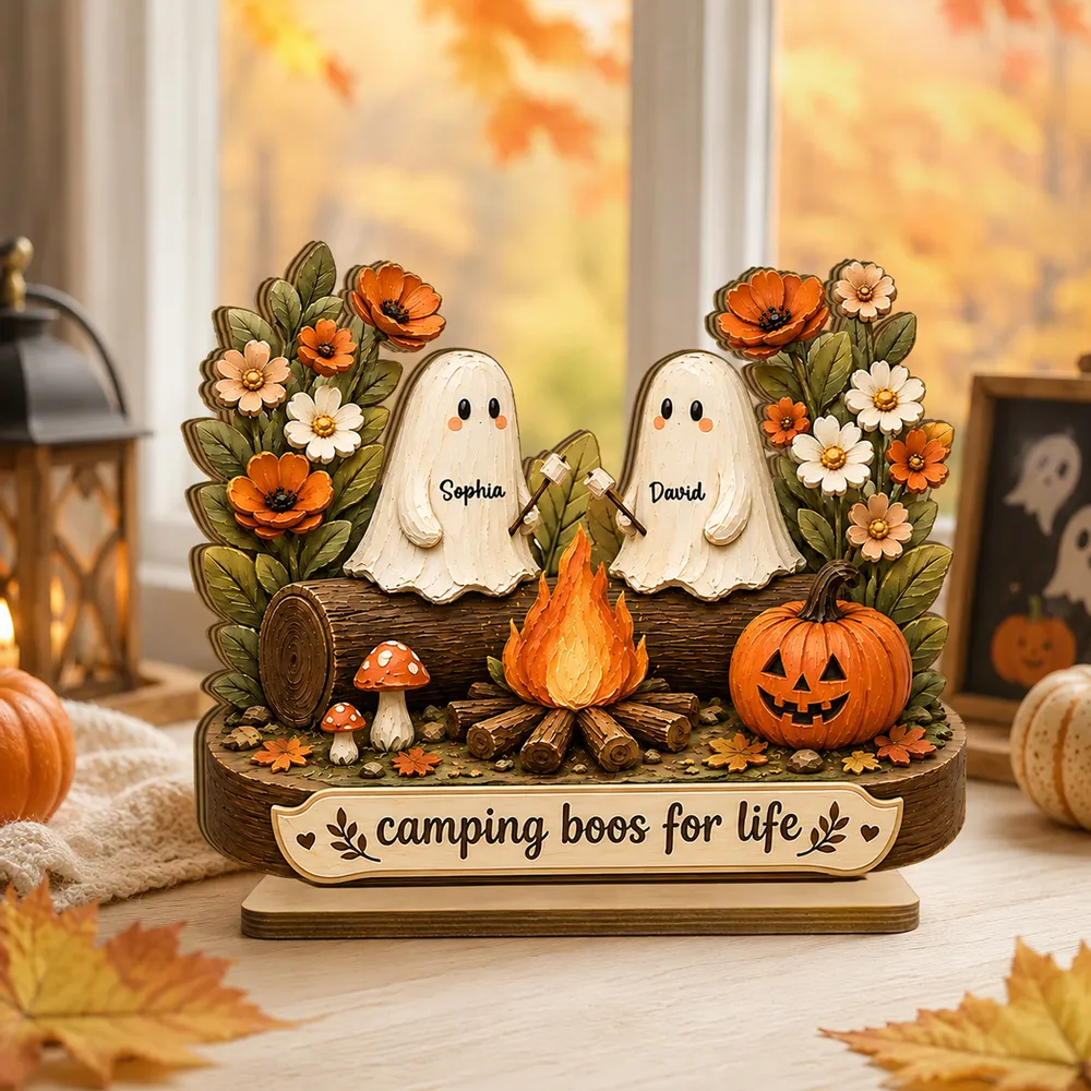 Personalized 2-Layer Wooden Plaque with Camping Boos for Life, Creative Gift for Couple, Cozy Fall Display - Image 2