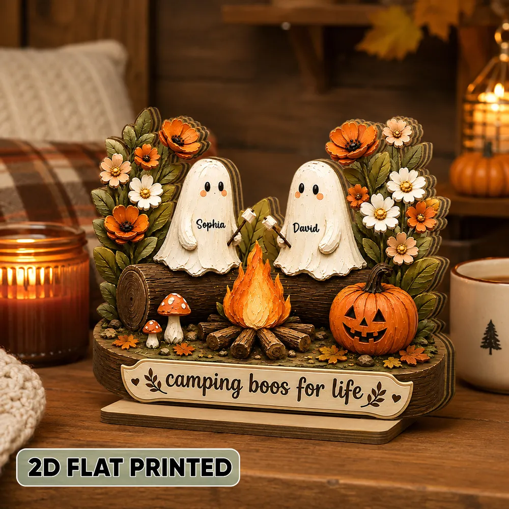 Personalized 2-Layer Wooden Plaque with Camping Boos for Life, Creative Gift for Couple, Cozy Fall Display - Image 3