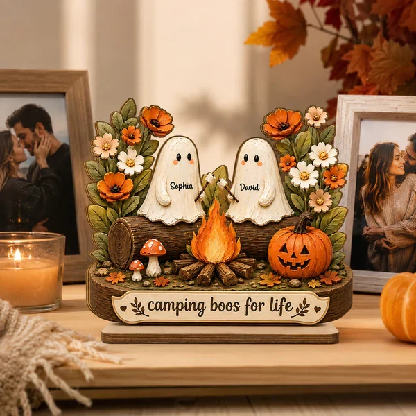 Personalized 2-Layer Wooden Plaque with Camping Boos for Life, Creative Gift for Couple, Cozy Fall Display - Image 7