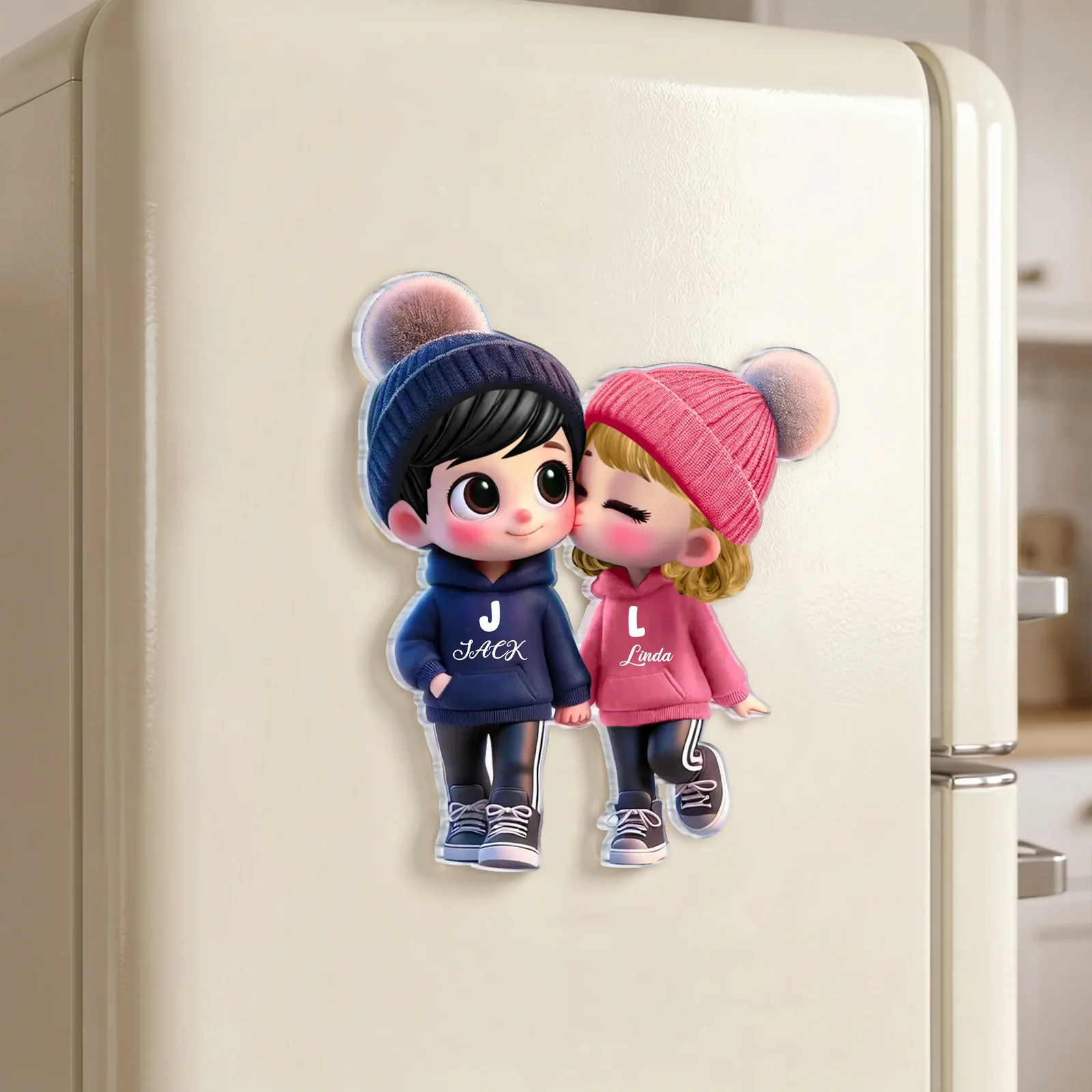 Personalized Acrylic Fridge Magnet with Cute Kissing Couple, Unique Gift for Boyfriend & Girlfriend