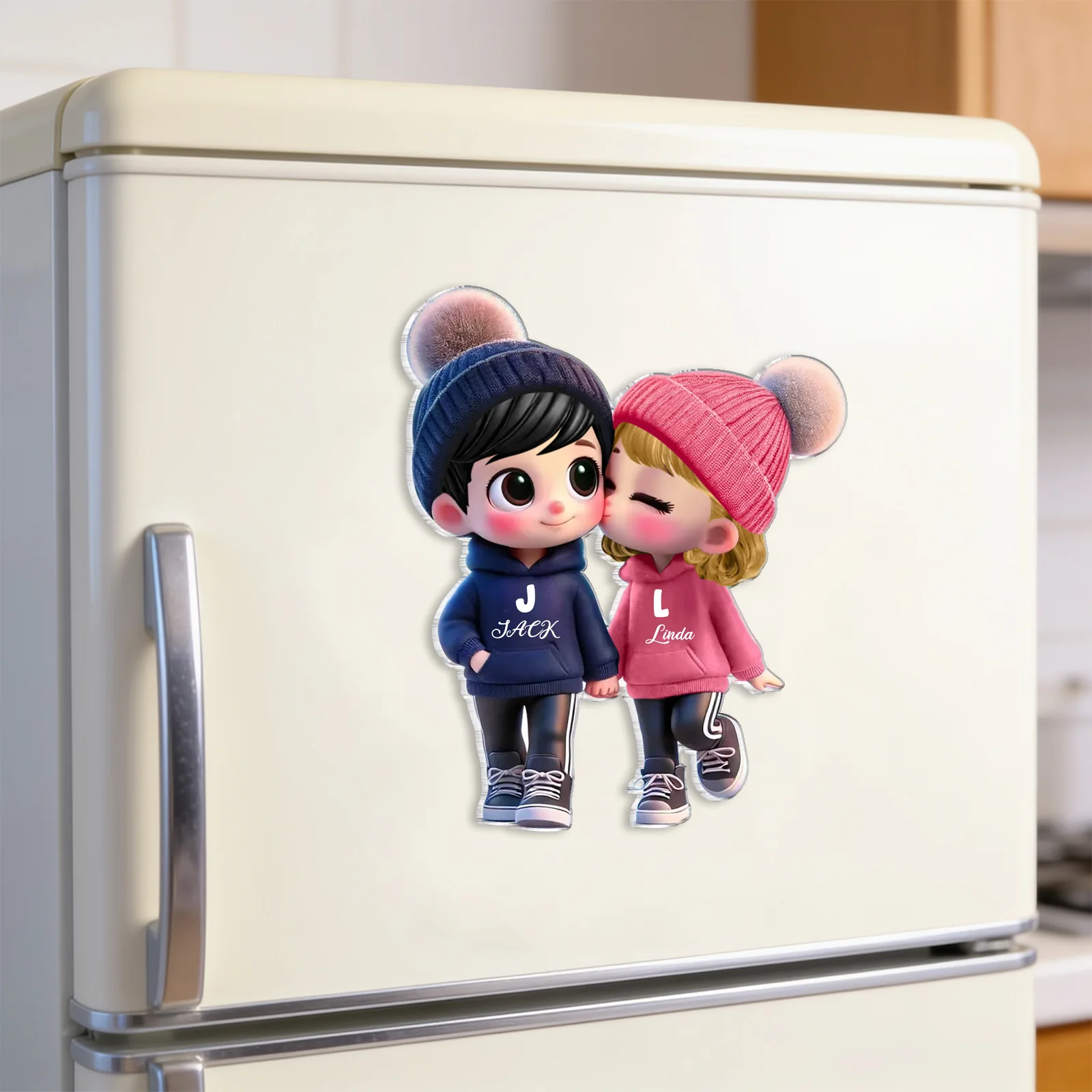 Personalized Acrylic Fridge Magnet with Cute Kissing Couple, Unique Gift for Boyfriend & Girlfriend - Image 2