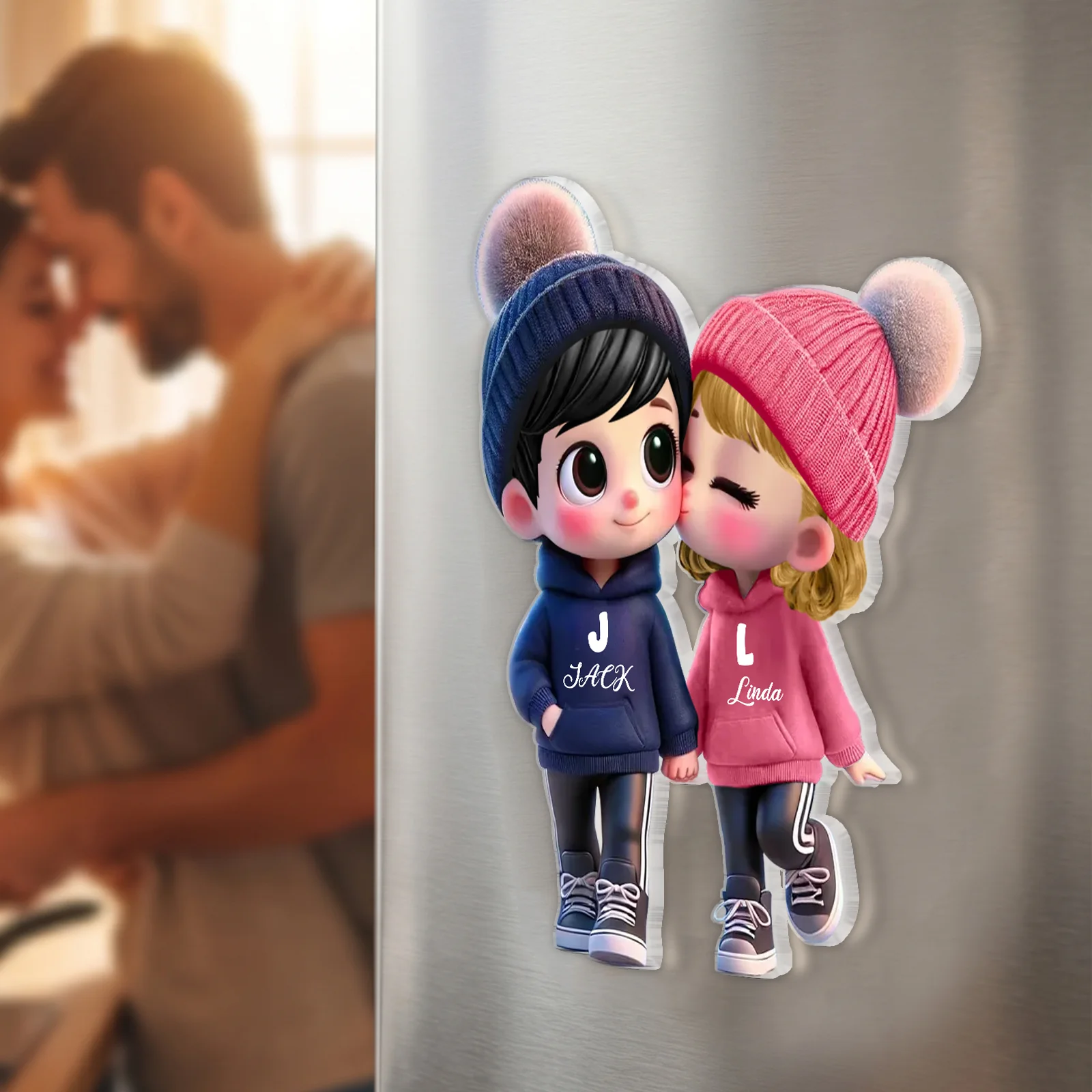 Personalized Acrylic Fridge Magnet with Cute Kissing Couple, Unique Gift for Boyfriend & Girlfriend - Image 3