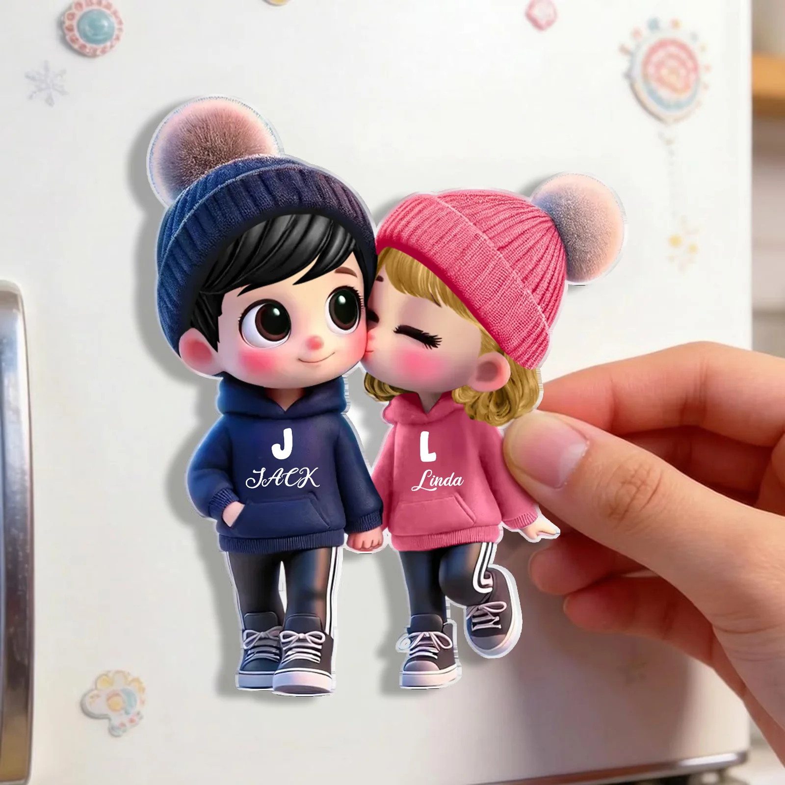 Personalized Acrylic Fridge Magnet with Cute Kissing Couple, Unique Gift for Boyfriend & Girlfriend - Image 6