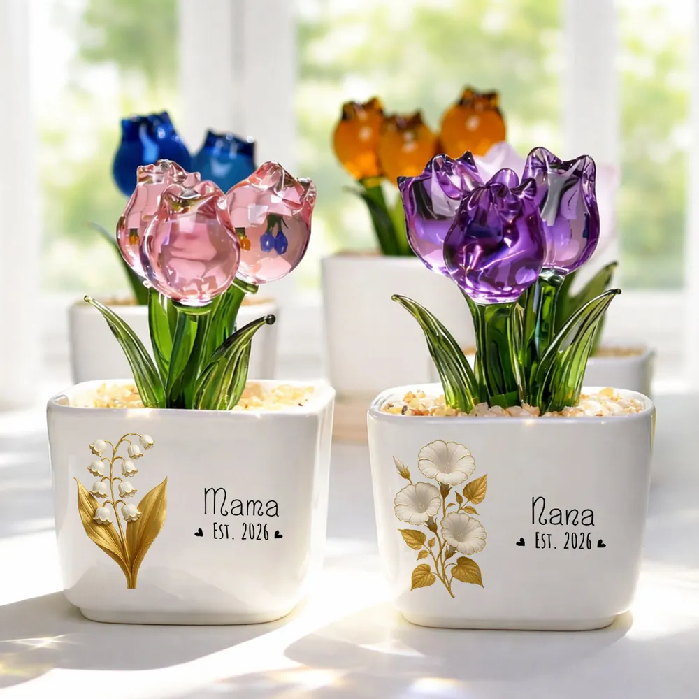 Personalized Square Glass Planter with Purple Tulips, Unique Creative Gift for Grandma, Floral Keepsake - Image 5