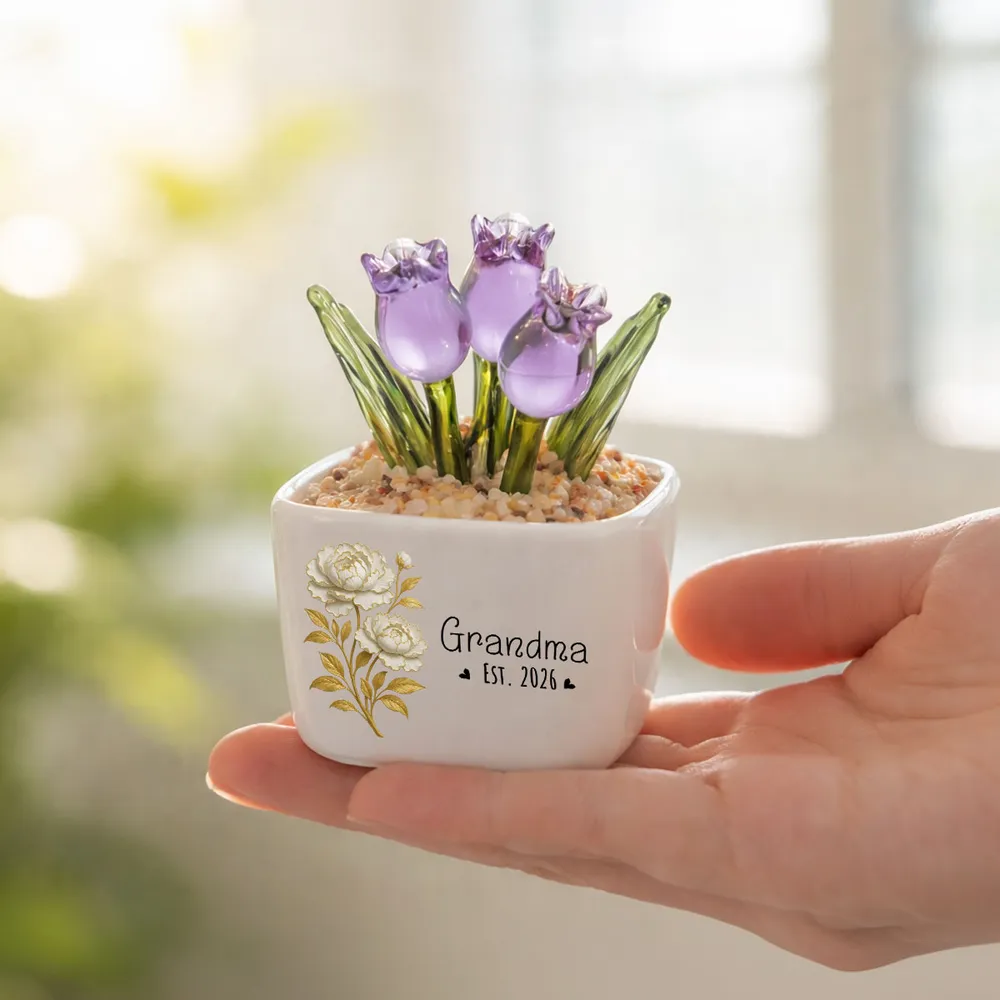 Personalized Square Glass Planter with Purple Tulips, Unique Creative Gift for Grandma, Floral Keepsake - Image 6