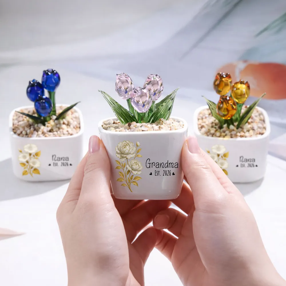 Personalized Square Glass Planter with Purple Tulips, Unique Creative Gift for Grandma, Floral Keepsake - Image 7