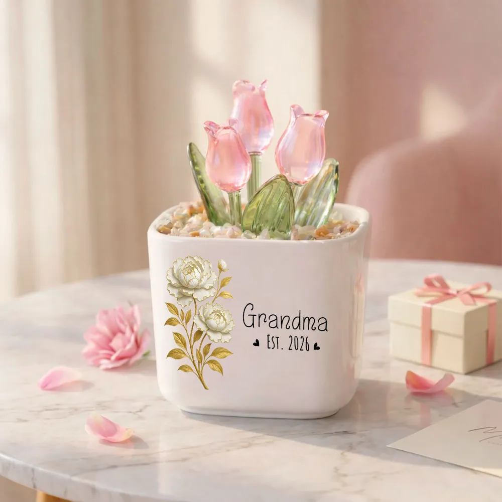 Personalized Square Glass Planter with Purple Tulips, Unique Creative Gift for Grandma, Floral Keepsake - Image 8