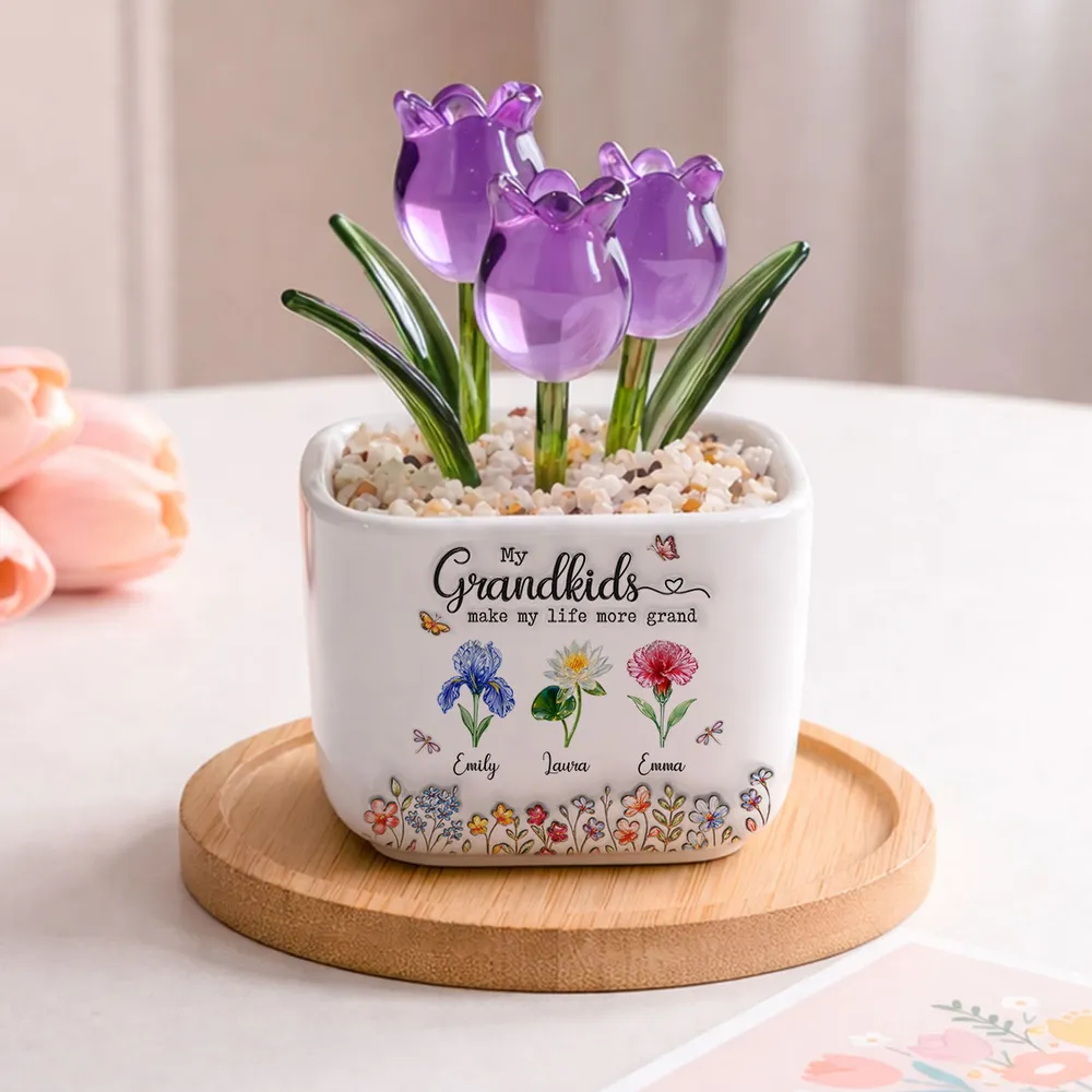 Square Glass Planter, My Grandkids Tulip Keepsake, Creative Gift for a Grandparent's Home - Image 2