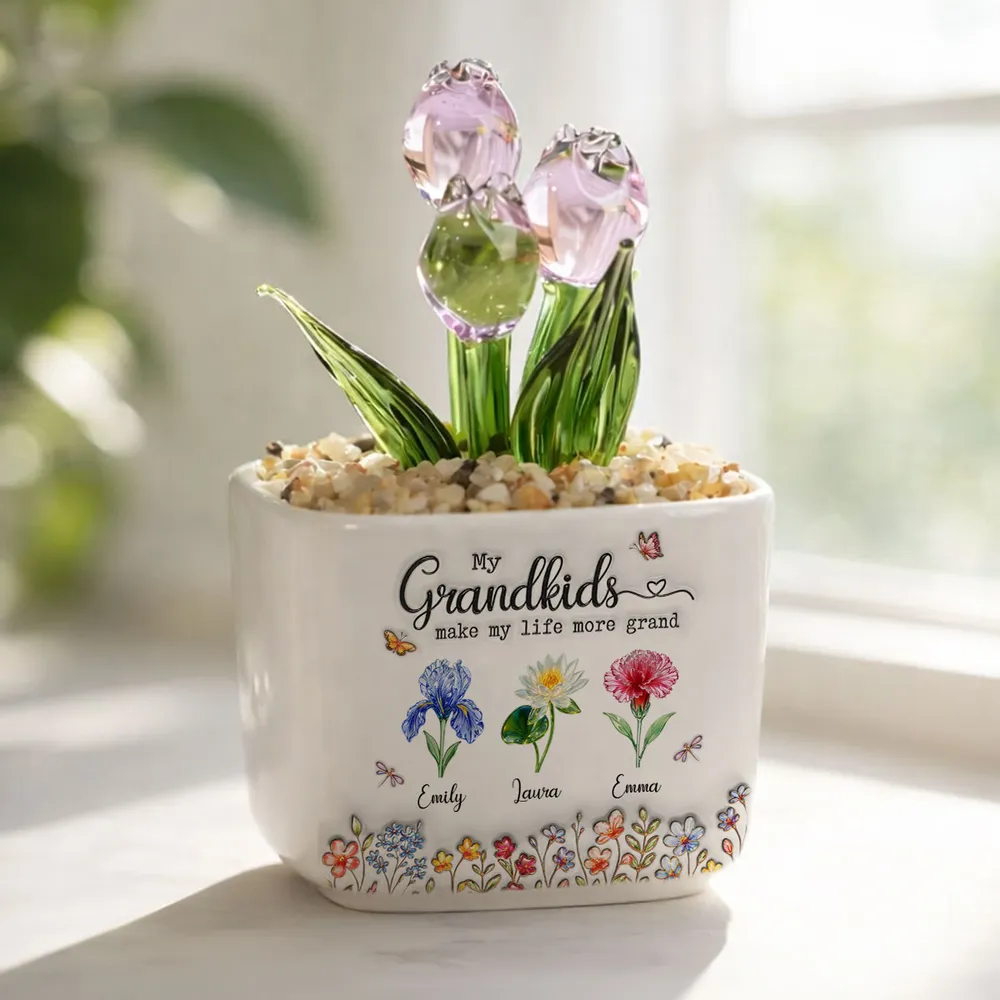 Square Glass Planter, My Grandkids Tulip Keepsake, Creative Gift for a Grandparent's Home - Image 3