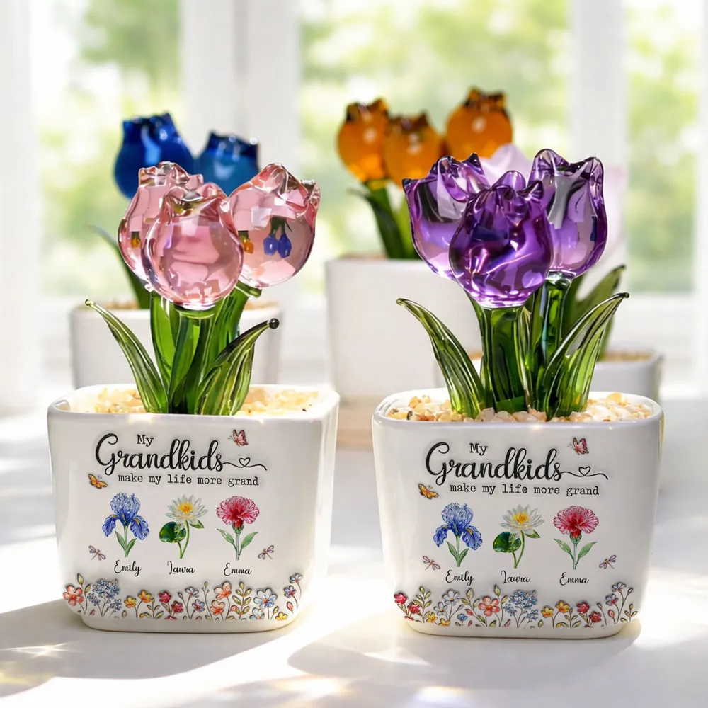 Square Glass Planter, My Grandkids Tulip Keepsake, Creative Gift for a Grandparent's Home - Image 5