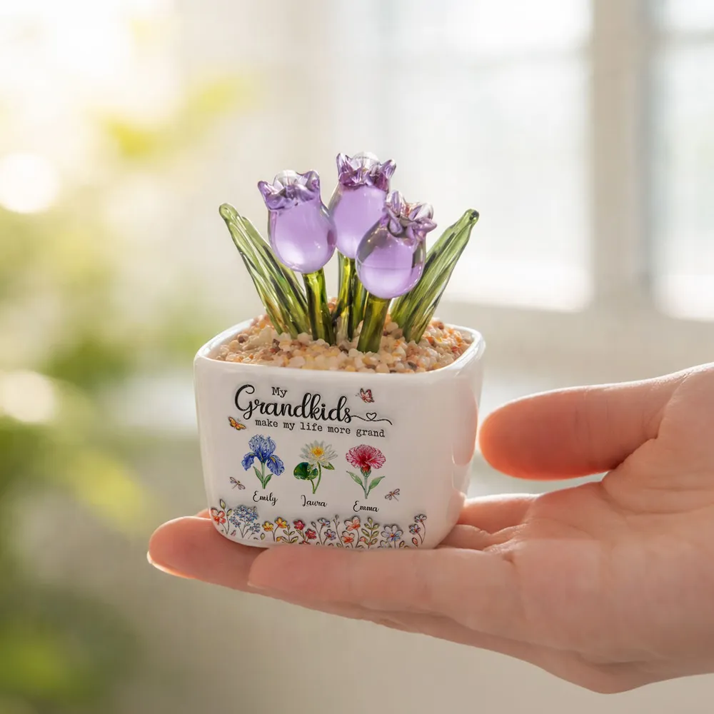 Square Glass Planter, My Grandkids Tulip Keepsake, Creative Gift for a Grandparent's Home - Image 6