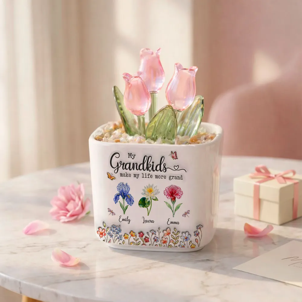 Square Glass Planter, My Grandkids Tulip Keepsake, Creative Gift for a Grandparent's Home - Image 7