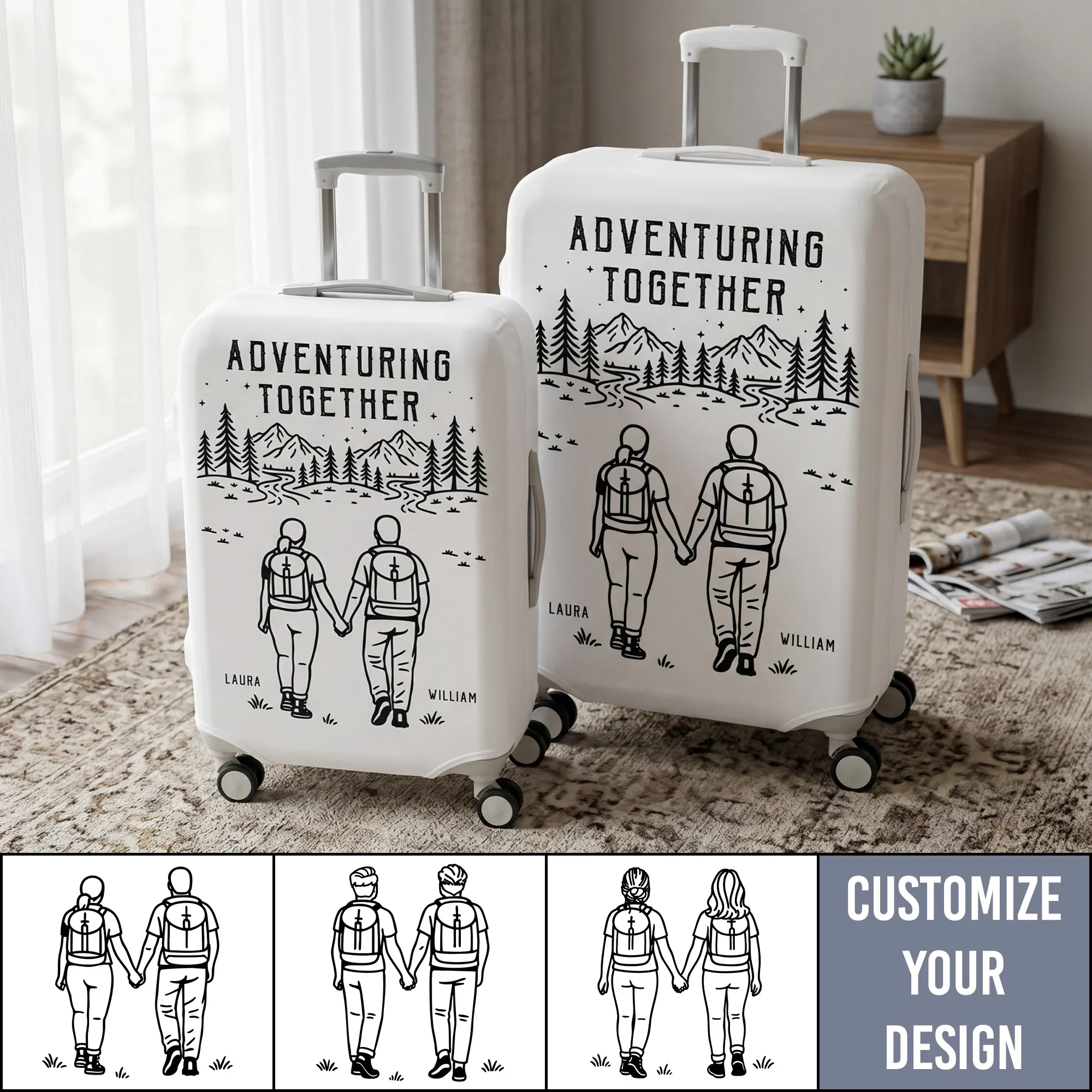 Personalized Leather Luggage Cover, Adventuring Together Couple Travel, Unique Creative Gift - Image 2
