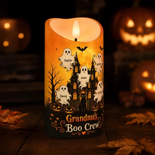 Personalized Flameless LED Candle, Grandma's Boo Crew Haunted House, Unique Creative Gift for Grandma - Image 3