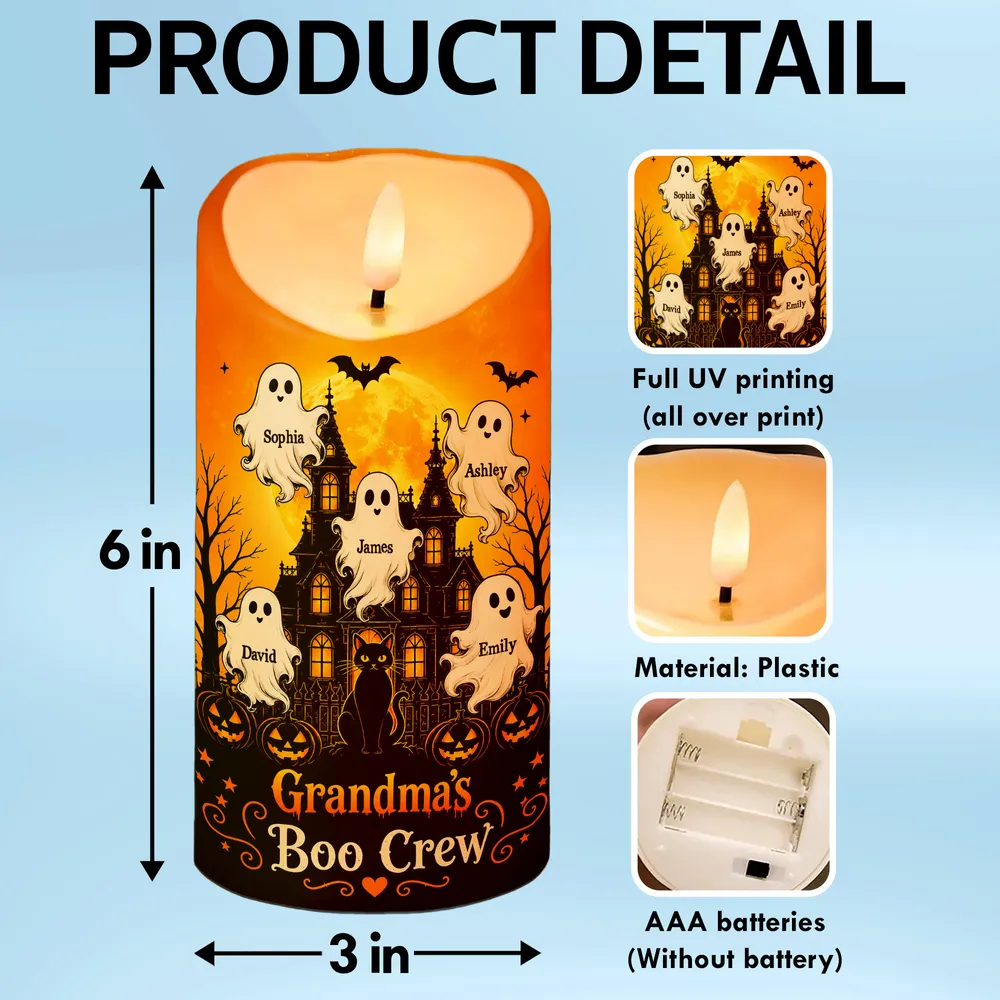 Personalized Flameless LED Candle, Grandma's Boo Crew Haunted House, Unique Creative Gift for Grandma - Image 4