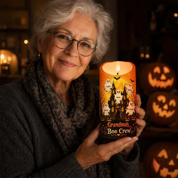 Personalized Flameless LED Candle, Grandma's Boo Crew Haunted House, Unique Creative Gift for Grandma - Image 5