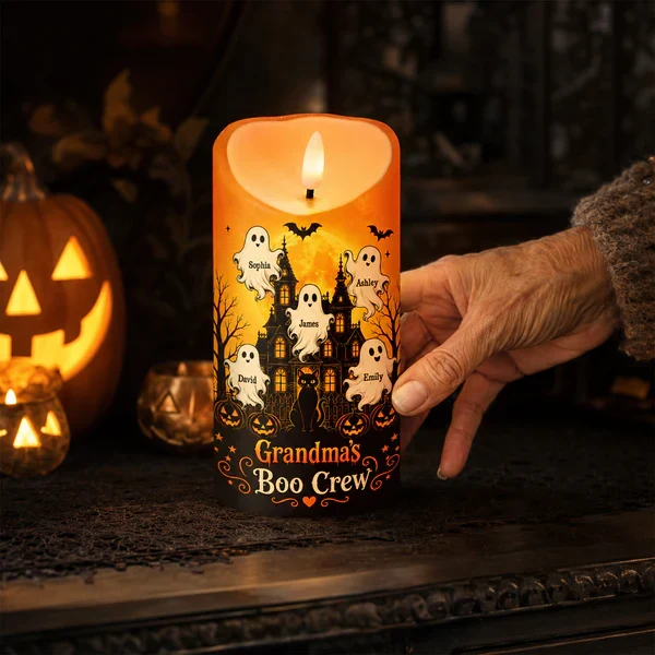 Personalized Flameless LED Candle, Grandma's Boo Crew Haunted House, Unique Creative Gift for Grandma - Image 6