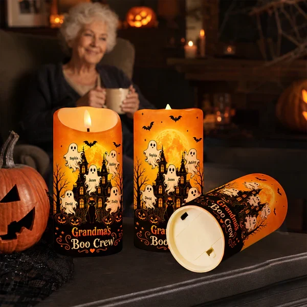 Personalized Flameless LED Candle, Grandma's Boo Crew Haunted House, Unique Creative Gift for Grandma - Image 7
