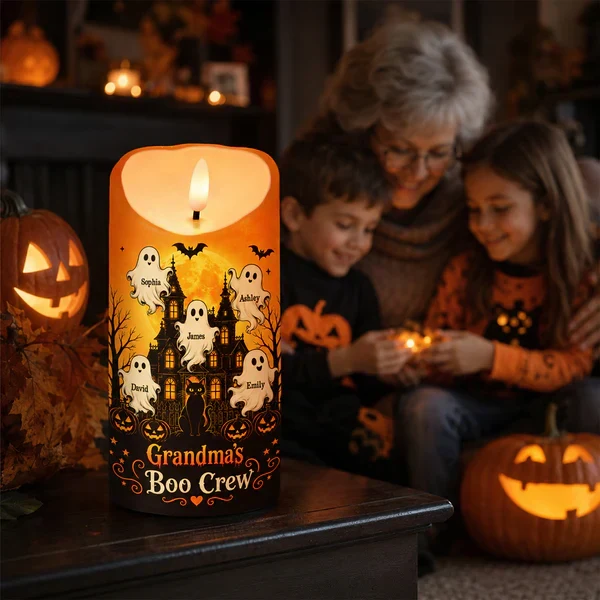 Personalized Flameless LED Candle, Grandma's Boo Crew Haunted House, Unique Creative Gift for Grandma - Image 8