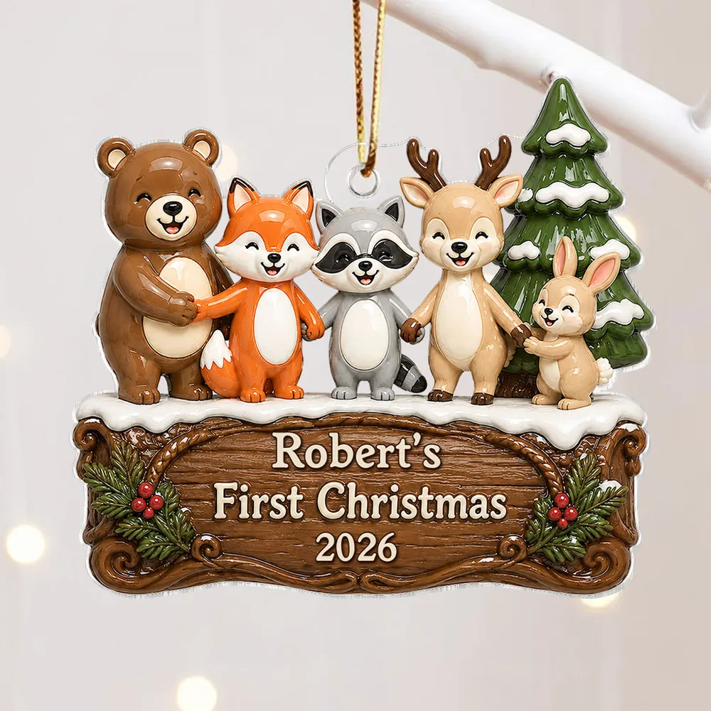 Personalized Acrylic Ornament, Woodland Animal First Christmas, Unique Creative Gift for New Parents - Image 2