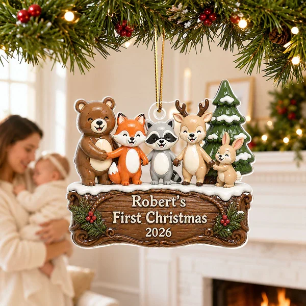Personalized Acrylic Ornament, Woodland Animal First Christmas, Unique Creative Gift for New Parents - Image 7