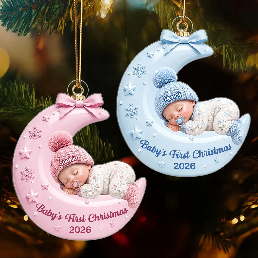 Personalized Acrylic Ornament With Sleeping Baby On Moon, Unique Creative Gift For New Parents - Image 2